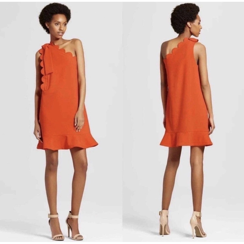 Victoria Beckham for Target Orange‎ One Shoulder Scallop Shift Dress Size XS